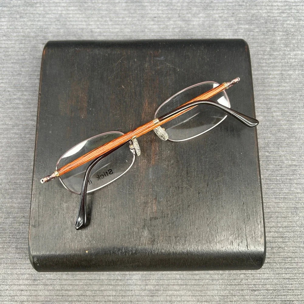 Stick it Oval Copper Metal Y2kEyeglasses Wood Grain Temples C.2 48-21-140